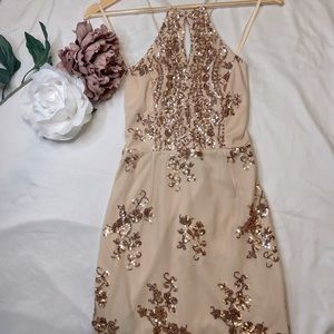 Rose gold nude and sequins low back dress